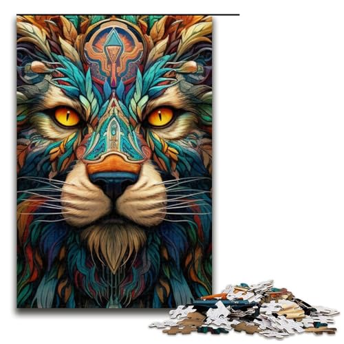 Puzzle für Erwachsene 1000 Teile Psychedelischer Löwe Holzpuzzle für Kinder Lernspiel 1000 Teile (75 x 50 cm) von mowenbingpeng