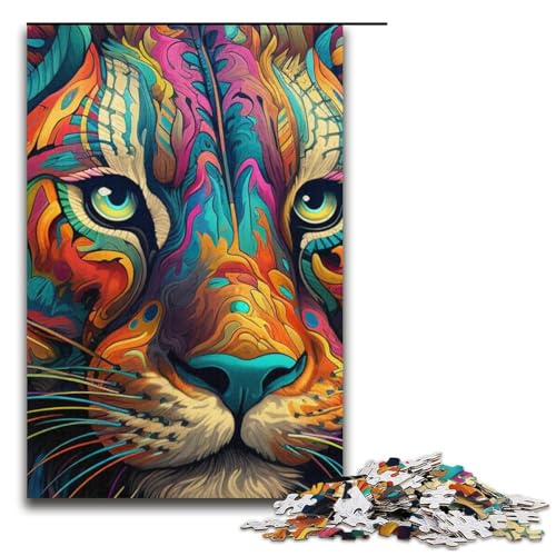 Puzzle für Erwachsene 1000 Teile Psychedelischer Löwe Papierpuzzle Lernspiel Herausforderungsspielzeug 1000 Teile (38 x 26 cm) von mowenbingpeng