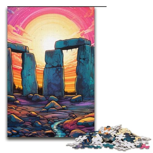 Puzzle für Erwachsene 1000 Teile Psychedelisches Stonehenge bei Nacht Papierpuzzle für Kinder Lernspiel 1000 Teile (38 x 26 cm) von mowenbingpeng