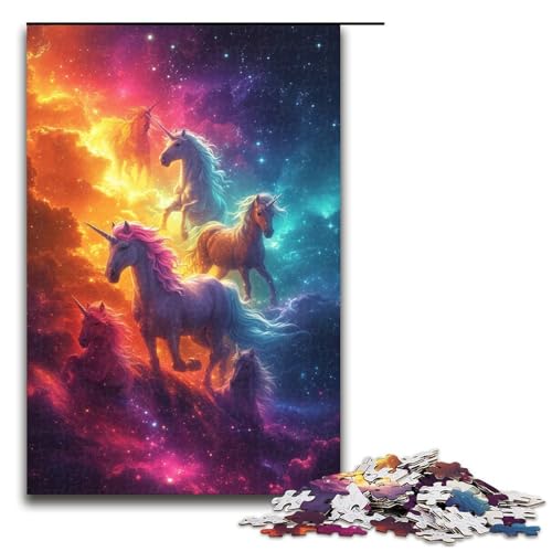 Puzzle für Erwachsene 1000 Teile Regenbogen Pferdefamilie Holzpuzzle Lernspiel Herausforderungsspielzeug 1000 Teile (75 x 50 cm) von mowenbingpeng