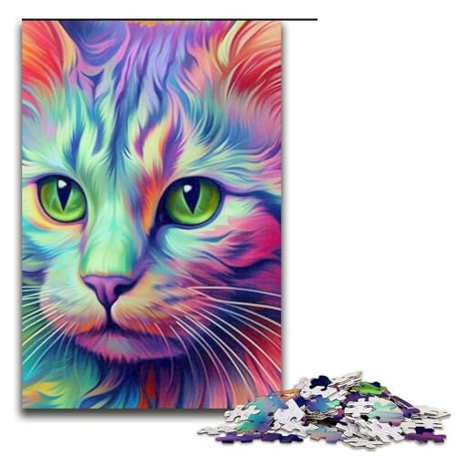 Puzzle für Erwachsene 1000 Teile Regenbogenkatze Holzpuzzle 1000 Teile (75 x 50 cm) von mowenbingpeng