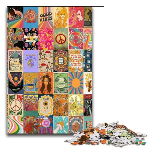 Puzzle für Erwachsene 1000 Teile Retro-Psychedelisches Holzpuzzle für Kinder Lernspiel 1000 Teile (75 x 50 cm) von mowenbingpeng