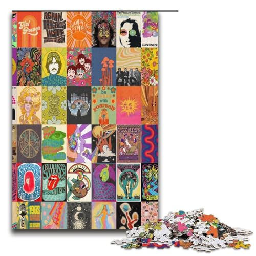 Puzzle für Erwachsene 1000 Teile Retro-Psychedelisches Papierpuzzle für Kinder Lernspiel 1000 Teile (38 x 26 cm) von mowenbingpeng
