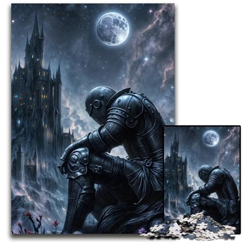 Puzzle für Erwachsene 1000 Teile Ritter unter Vollmond Unmögliches Puzzle für Erwachsene pädagogisches Denkspiel künstlerische HeimbüroDekoration ab 14 Jahren 1000 Teile (38 x 26 cm) von mowenbingpeng