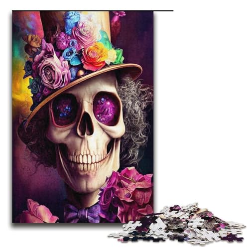 Puzzle für Erwachsene 1000 Teile Rosenschädel Puzzle für Erwachsene Holzpuzzle Familienspiele Weihnachts und Geburtstagsgeschenke 1000 Teile (38 x 26 cm) von mowenbingpeng