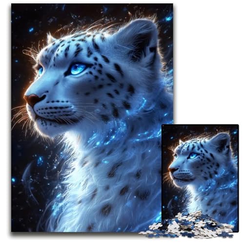 Puzzle für Erwachsene 1000 Teile Schneeleopard mit blauem Leuchten Puzzles für Erwachsene Lernspielzeug für Jugendliche HeimbüroDekoration 1000 Teile (75 x 50 cm) von mowenbingpeng