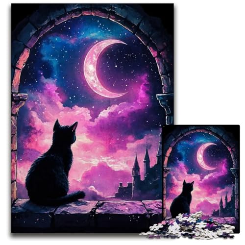 Puzzle für Erwachsene 1000 Teile Schwarze Katze im Mondschein Puzzle für Erwachsene Lernspielzeug für Teenager HeimbüroDekor 1000 Teile (38 x 26 cm) von mowenbingpeng