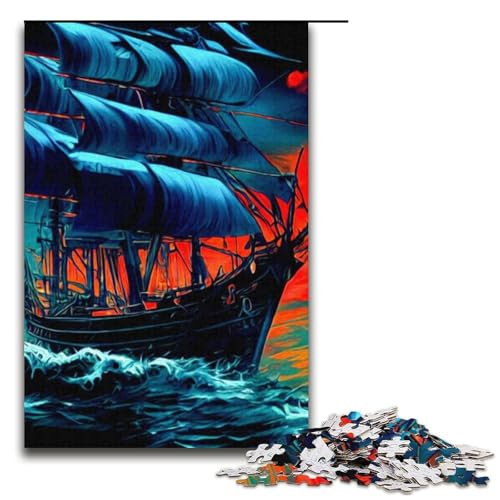 Puzzle für Erwachsene 1000 Teile Segel-Piratenschiff Heimdekoration Puzzle-Spielzeug Geschenk für die ganze Familie 1000 Teile (38 x 26 cm) von mowenbingpeng