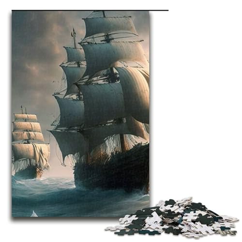 Puzzle für Erwachsene 1000 Teile Segel-Piratenschiff Holzpuzzle für Kinder Lernspiel 1000 Teile (75 x 50 cm) von mowenbingpeng