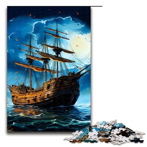 Puzzle für Erwachsene 1000 Teile Segel-Piratenschiff-Muster Zusammenbau hilft dem Gehirn süchtig machendes Spielzeug zur Förderung der Geduld 1000 Teile (75 x 50 cm) von mowenbingpeng