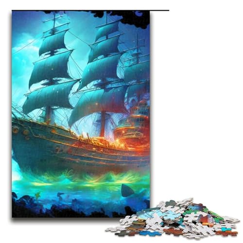 Puzzle für Erwachsene 1000 Teile Segel-Piratenschiff Puzzle Spiele Spielzeug Geschenk geeignet für die Schreibtischdekoration 1000 Teile (75 x 50 cm) von mowenbingpeng