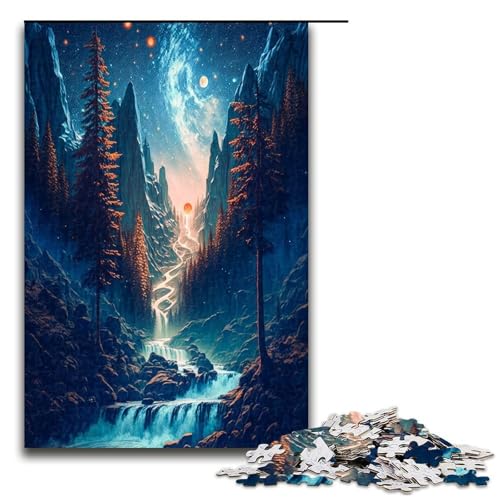 Puzzle für Erwachsene 1000 Teile Wasserfälle unter dem Mond Puzzlespiele Spielzeug Geschenk geeignet für die Schreibtischdekoration 1000 Teile (75 x 50 cm) von mowenbingpeng
