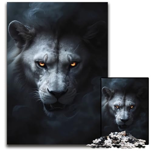 Puzzle für Erwachsene 1000 Teile Wild White Lion Halloween Holzpuzzle perfekt für Familienfeiern Geburtstage Feiertage 1000 Teile (75 x 50 cm) von mowenbingpeng