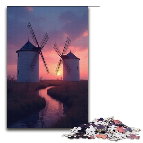 Puzzle für Erwachsene 1000 Teile Windmühlen drehen Sich langsam in der Dämmerung Puzzle Lernspiele für Zuhause DIY-Spielzeug tolles Geschenk für Spiele 1000 Teile (38 x 26 cm) von mowenbingpeng