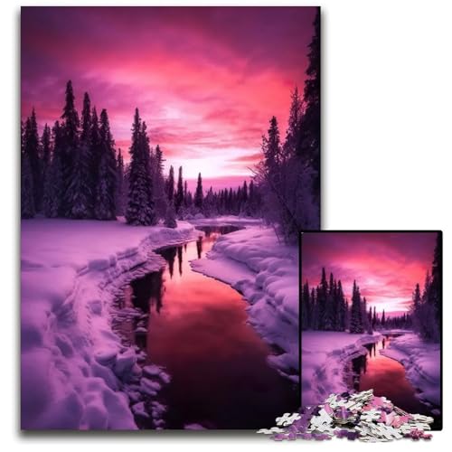 Puzzle für Erwachsene 1000 Teile WinterFlussSonnenuntergang Holzpuzzle perfekt für Familienfeiern Geburtstage Feiertage 1000 Teile (75 x 50 cm) von mowenbingpeng