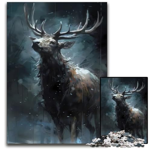 Puzzle für Erwachsene 1000 Teile WinterhirschPuzzles für Erwachsene FamilienspielabendSpaß DIYDekorationskunstwerk 1000 Teile (75 x 50 cm) von mowenbingpeng