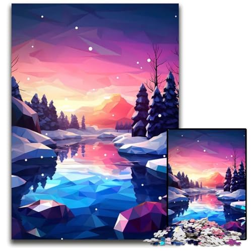 Puzzle für Erwachsene 1000 Teile Wintersee LowPolyHolzpuzzle perfekt für Familienfeiern Geburtstage Feiertage 1000 Teile (38 x 26 cm) von mowenbingpeng