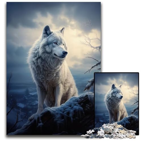 Puzzle für Erwachsene 1000 Teile Wolf in verschneiten Bergen Puzzles für Erwachsene Familienspielabend Spaß DIY dekoratives Kunstwerk 1000 Teile (38 x 26 cm) von mowenbingpeng
