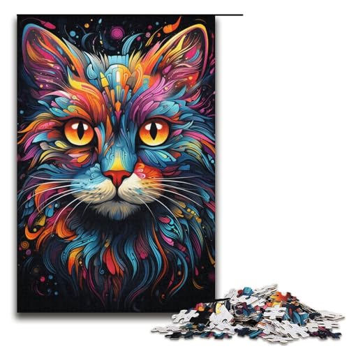 Puzzle für Erwachsene 1000 Teile Zeichnung Tier Katze Puzzle Lernspiele für Zuhause DIY-Spielzeug tolles Geschenk für Spiele 1000 Teile (38 x 26 cm) von mowenbingpeng