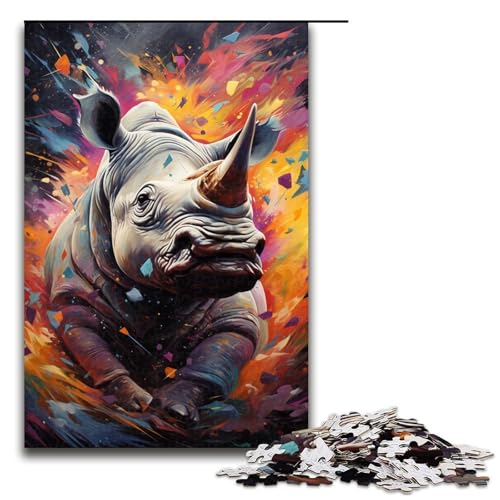 Puzzle für Erwachsene 1000 Teile Zeichnung Tier Nashorn Heimdekoration Puzzle Spielzeug Geschenk für die ganze Familie 1000 Teile (75 x 50 cm) von mowenbingpeng
