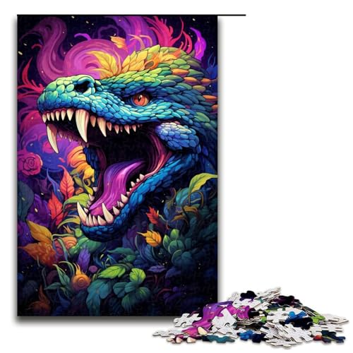 Puzzle für Erwachsene 1000 Teile Zeichnung wütende Schlange Holzpuzzle für Kinder Lernspiel 1000 Teile (75 x 50 cm) von mowenbingpeng