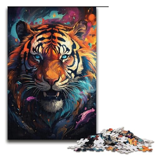 Puzzle für Erwachsene 1000 Teile Zeichnung wütende Tigerfamilie Holzpuzzle Lernspiel Herausforderungsspielzeug 1000 Teile (38 x 26 cm) von mowenbingpeng