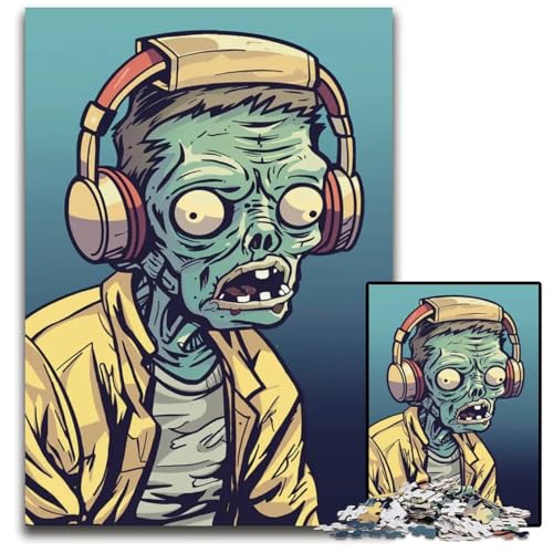 Puzzle für Erwachsene 1000 Teile Zombie Musik hören Puzzles für Erwachsene Familienspielabend Spaß DIY dekoratives Kunstwerk 1000 Teile (75 x 50 cm) von mowenbingpeng