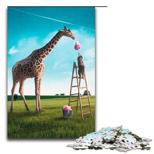 Puzzle für Erwachsene 1000 Teile Zuckerwatte-Giraffe Holzpuzzle 1000 Teile (75 x 50 cm) von mowenbingpeng