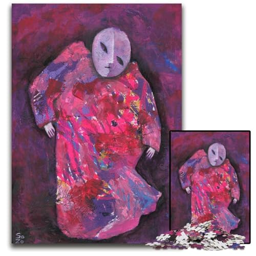 Puzzle für Erwachsene 1000 Teile abstrakte tanzende Figur in Pink mit Maske 14 schwierige Puzzles für Erwachsene für Feiertage Geburtstage und Familienspieleabende 1000 Teile (38 x 26 cm) von mowenbingpeng