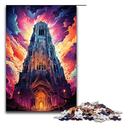 Puzzle für Erwachsene 1000 Teile bunt Psychedelischer Turm der Kathedrale von Utrecht Puzzlespiel lustiges Spielzeug 1000 Teile (75 x 50 cm) von mowenbingpeng