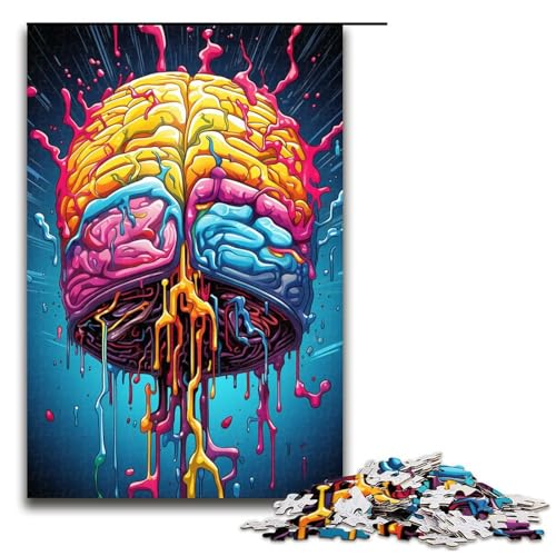Puzzle für Erwachsene 1000 Teile bunt psychedelisch eines klugen Gehirns Holzpuzzle 1000 Teile (75 x 50 cm) von mowenbingpeng