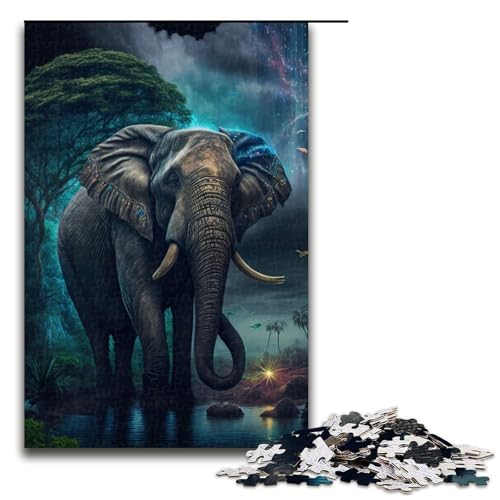 Puzzle für Erwachsene 1000 Teile bunter Elefantenwald Holzpuzzle 1000 Teile (75 x 50 cm) von mowenbingpeng