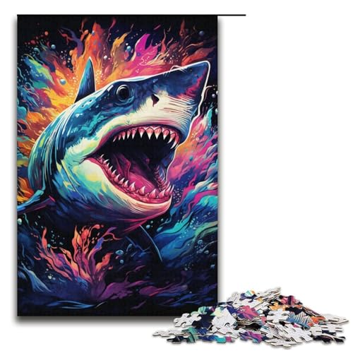Puzzle für Erwachsene 1000 Teile bunter Hai Holzpuzzle für Kinder Lernspiel 1000 Teile (38 x 26 cm) von mowenbingpeng