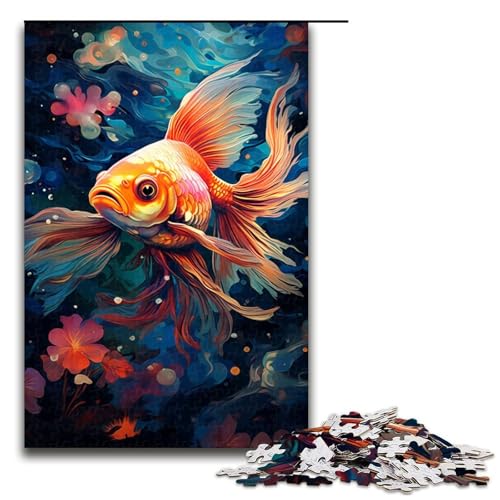 Puzzle für Erwachsene 1000 Teile bunter Psychedelischer Goldfisch im Sternenhimmel Puzzlespiel lustiges Spielzeug 1000 Teile (75 x 50 cm) von mowenbingpeng