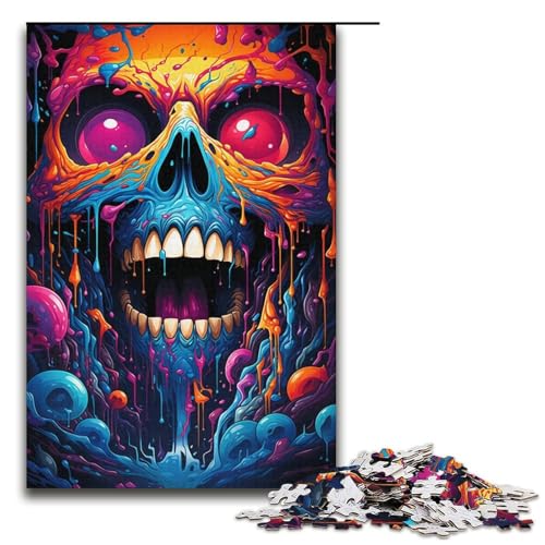 Puzzle für Erwachsene 1000 Teile bunter Psychedelischer Totenkopf Heimdekoration Puzzle-Spielzeug Geschenk für die ganze Familie 1000 Teile (38 x 26 cm) von mowenbingpeng