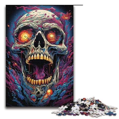 Puzzle für Erwachsene 1000 Teile bunter Psychedelischer Totenkopf Holzpuzzle für Kinder Lernspiel 1000 Teile (38 x 26 cm) von mowenbingpeng
