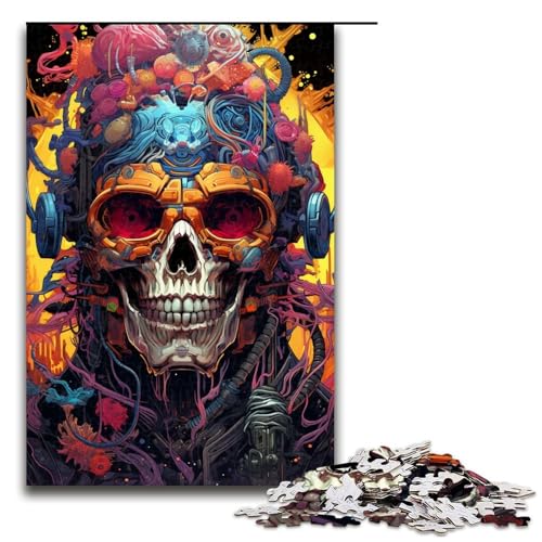 Puzzle für Erwachsene 1000 Teile bunter Psychedelischer Totenkopf Holzpuzzle für Kinder Lernspiel 1000 Teile (75 x 50 cm) von mowenbingpeng