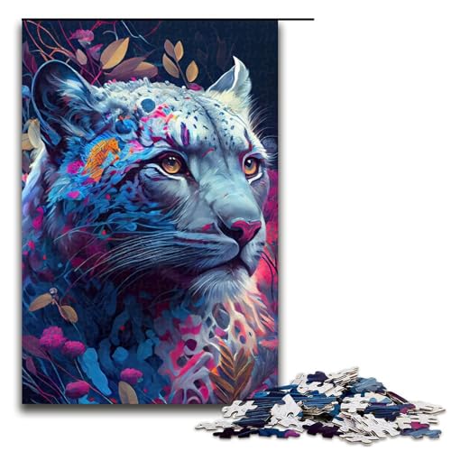 Puzzle für Erwachsene 1000 Teile bunter Schneeleopard Holzpuzzle Lernspiel Herausforderungsspielzeug 1000 Teile (75 x 50 cm) von mowenbingpeng