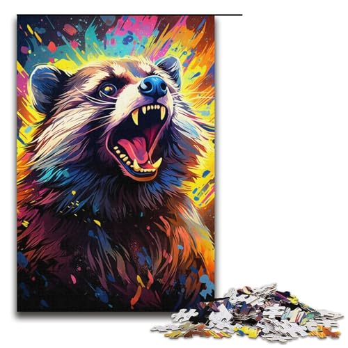 Puzzle für Erwachsene 1000 Teile bunter Waschbär Holzpuzzle für Kinder Lernspiel 1000 Teile (38 x 26 cm) von mowenbingpeng