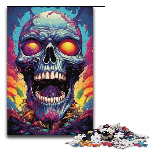 Puzzle für Erwachsene 1000 Teile bunter Wilder Totenkopf Holzpuzzle für Kinder Lernspiel 1000 Teile (38 x 26 cm) von mowenbingpeng