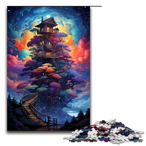 Puzzle für Erwachsene 1000 Teile buntes Baumhaus Heimdekoration Puzzle-Spielzeug Geschenk für die ganze Familie 1000 Teile (75 x 50 cm) von mowenbingpeng