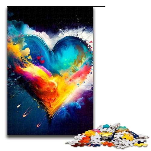 Puzzle für Erwachsene 1000 Teile buntes Herz-Puzzle Holzpuzzle Lernspiel Herausforderungsspielzeug 1000 Teile (75 x 50 cm) von mowenbingpeng