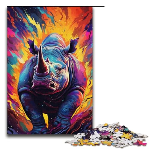 Puzzle für Erwachsene 1000 Teile buntes Nashorn 12 Puzzles Lernspiele für Zuhause DIY-Spielzeug tolles Geschenk für Spiele 1000 Teile (38 x 26 cm) von mowenbingpeng