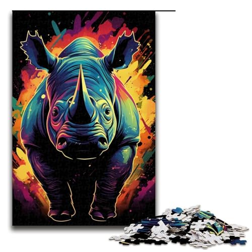 Puzzle für Erwachsene 1000 Teile buntes Nashorn-Puzzle Lernspiele für Zuhause DIY-Spielzeug tolles Geschenk für Spiele 1000 Teile (75 x 50 cm) von mowenbingpeng