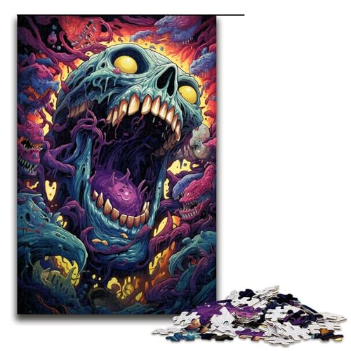 Puzzle für Erwachsene 1000 Teile buntes Totenkopf-Monster-Muster zum Zusammenbauen hilft dem Gehirn süchtig machendes Spielzeug zur Förderung der Geduld 1000 Teile (75 x 50 cm) von mowenbingpeng