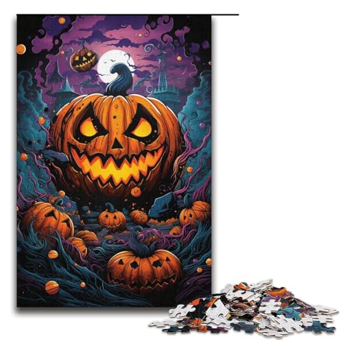 Puzzle für Erwachsene 1000 Teile buntes psychedelisches Geisterkürbis-Holzpuzzle für Kinder Lernspiel 1000 Teile (38 x 26 cm) von mowenbingpeng
