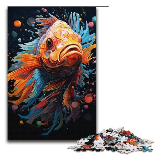 Puzzle für Erwachsene 1000 Teile buntes psychedelisches Goldfisch-Puzzle Holzpuzzle Lernspiel Herausforderungsspielzeug 1000 Teile (38 x 26 cm) von mowenbingpeng
