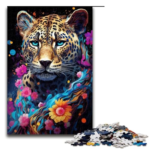 Puzzle für Erwachsene 1000 Teile buntes psychedelisches Leoparden-Puzzle Holzpuzzle Lernspiel Herausforderungsspielzeug 1000 Teile (75 x 50 cm) von mowenbingpeng
