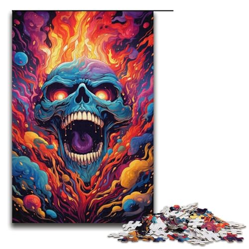 Puzzle für Erwachsene 1000 Teile buntes psychedelisches Monster auf Feuer Holzpuzzle für Kinder Lernspiel 1000 Teile (38 x 26 cm) von mowenbingpeng
