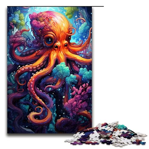 Puzzle für Erwachsene 1000 Teile buntes psychedelisches Oktopus-Puzzle für Erwachsene Holzpuzzles Familienspiele Weihnachts- und Geburtstagsgeschenke 1000 Teile (75 x 50 cm) von mowenbingpeng